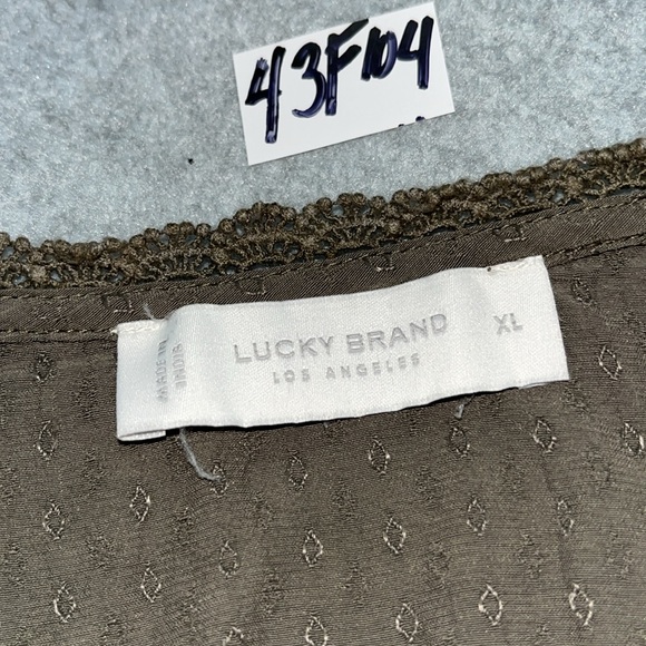 Lucky Brand Embroidered Top Womens XL Boho Olive Green Longsleeve Viscose - Picture 5 of 12